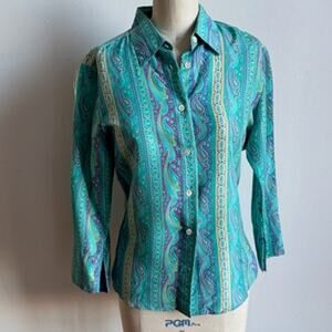 WHAT'S THE SCOOP Blue Paisley Silk Button-down Shirt